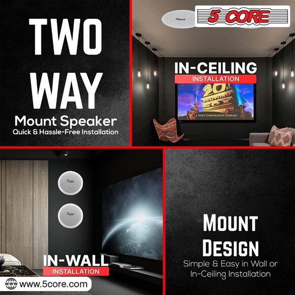 5Core Ceiling Speaker 6.5 Inch In Wall 2 Way Home Audio Mount 60W Sound System - Picture 6 of 8